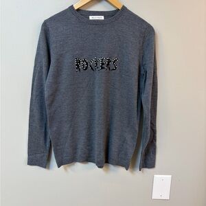 Bella Paris Gray Embellished Crew Neck Sweater